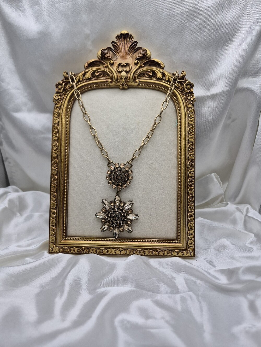 Lori Goldstein Sunflower Crystal Floral Necklace 22" Link Chain Signed LOGO